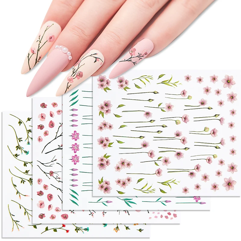 Весенняя вода наклейки для ногтей цветок лист Дерево зеленый простой Лето DIY