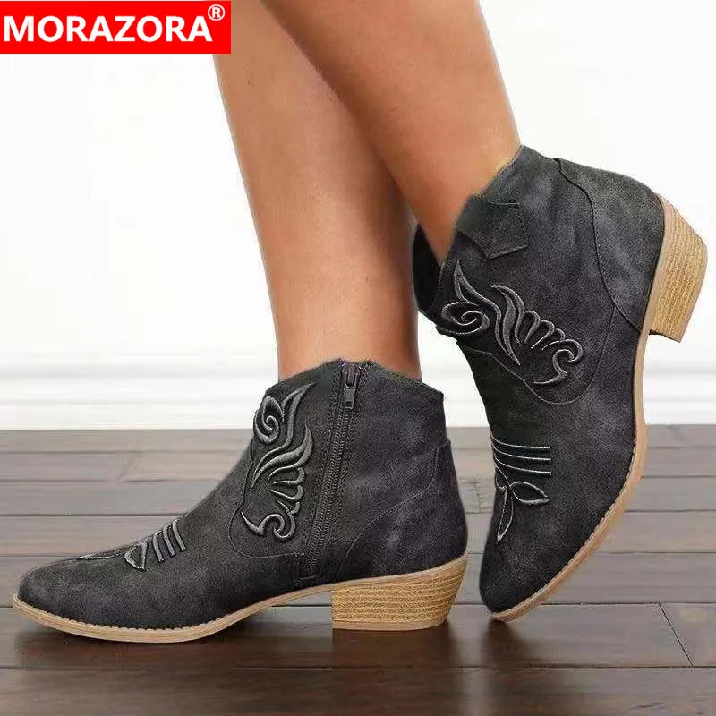 MORAZORA/Новое поступление 2020 года ковбойские ботинки женская повседневная обувь с