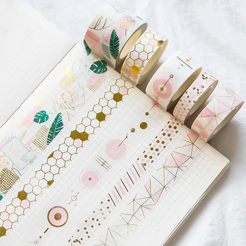 

1Pcs 10/15/20/30mm*5m Pink Gold Foil Washi Tape Set Diy Decorative Scrapbooking Sticker Planner Masking Adhesive Tape Label