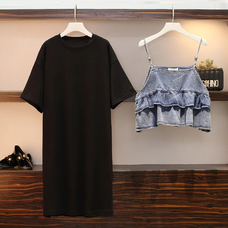 Женский комплект из 2 предметов летнее платье с коротким рукавом и бретельками