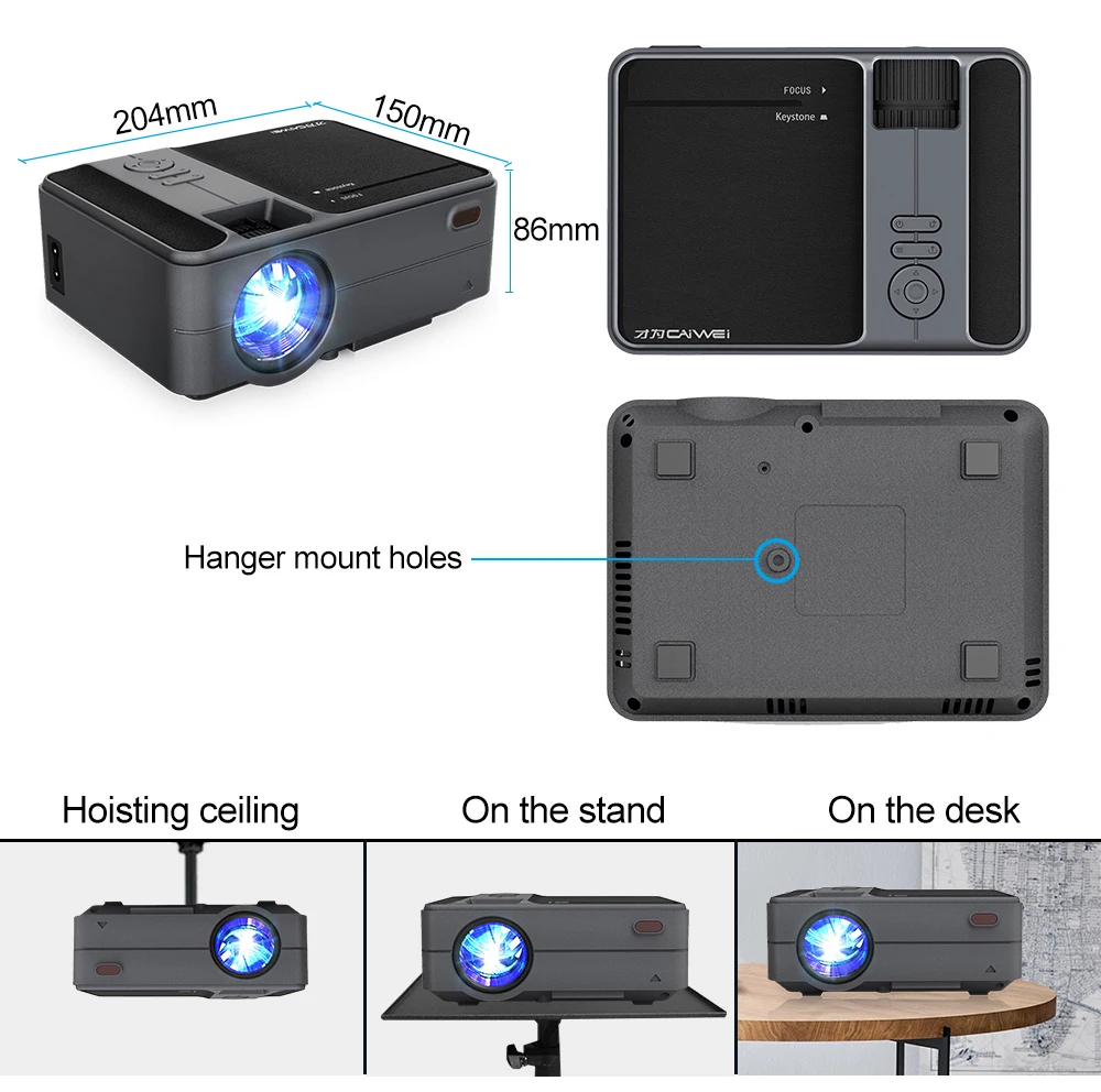 CAIWEI Smart WiFi Bluetooth Android портативный маленький мини-проектор с поддержкой HD видео домашний кинотеатр Heimkino HDMI VGA проектор