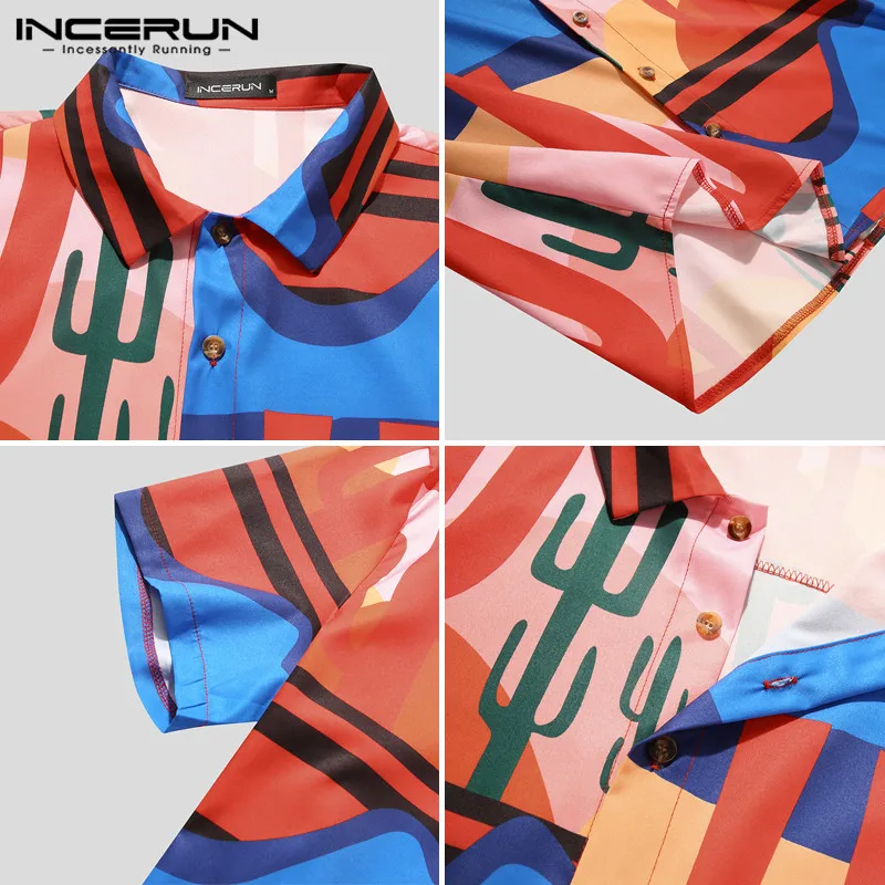 

INCERUN Fashion Men Printing Shirt Summer Lapel Streetwear Short Sleeve Vacation Casual Hawaiian Shirts Men 2021 Camisas S-3XL