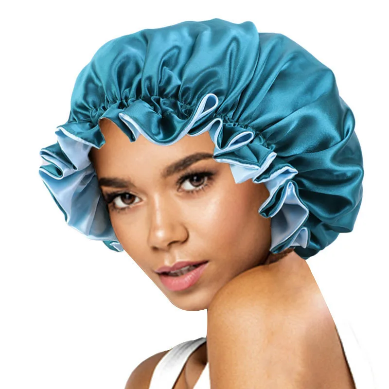 

New Solid Women Satin Bonnet Fashion Stain Silky Big Bonnet for Lady Sleep Cap Headwrap Hat Hair Wrap Accessories Wholesale