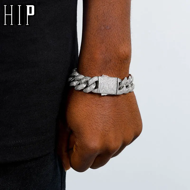 

Браслет из меди и фианита для мужчин и женщин, тяжелая медная цепочка в стиле хип-хоп с заостренными кубинскими звеньями и кубическим циркон...