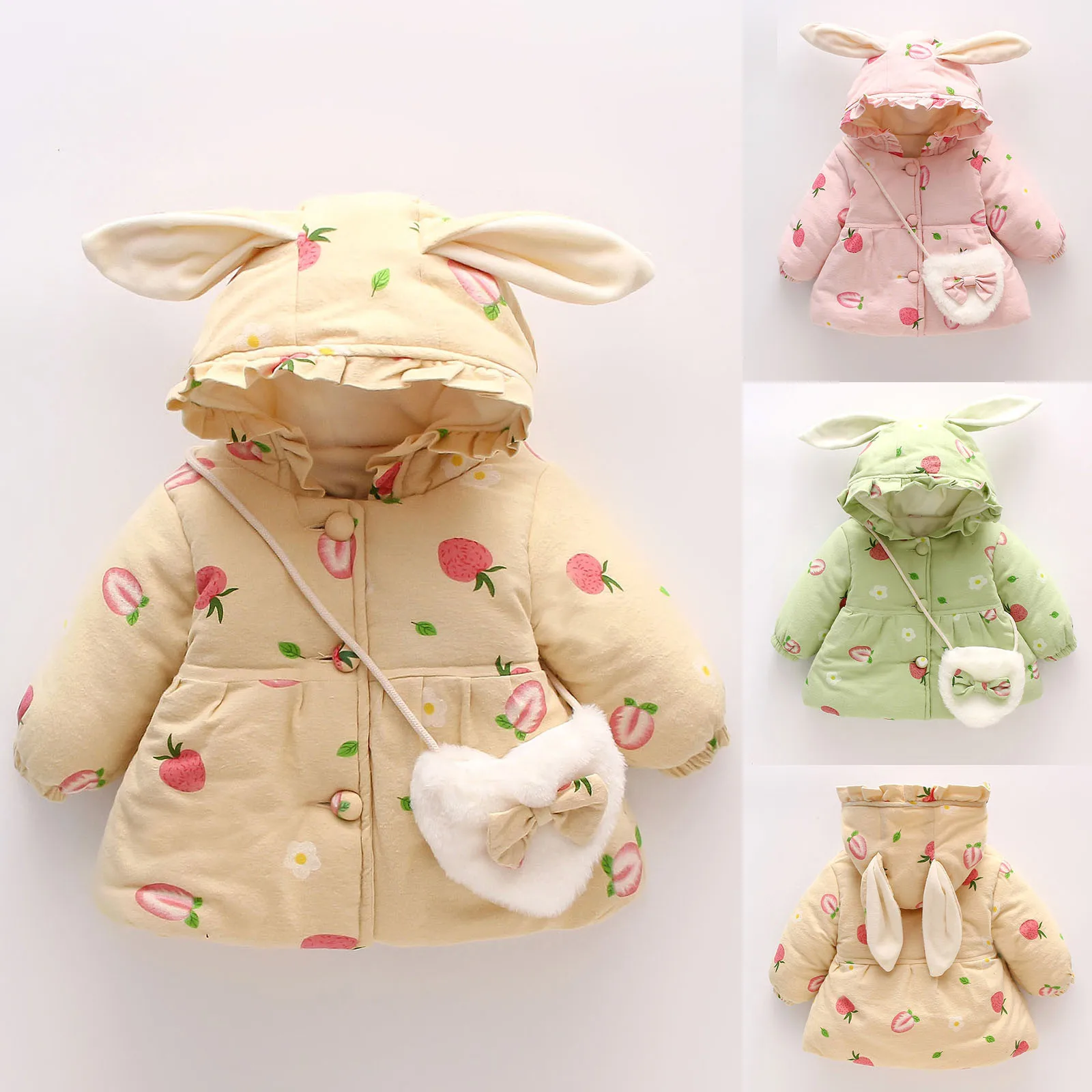 

Toddler Baby Girls Winter Fleece Windproof Coat Hooded Thicken Warm Outerwear Jacket + Bag Windproof Tops Outerwear Hooded Coat