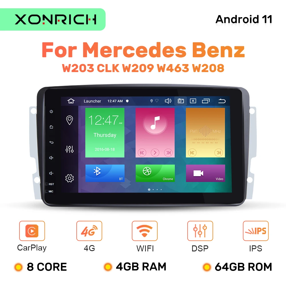 Автомобильный DVD-плеер 2 Din Android 11 GPS для Mercedes Benz CLK W209 W203 W463W208 мультимедийное