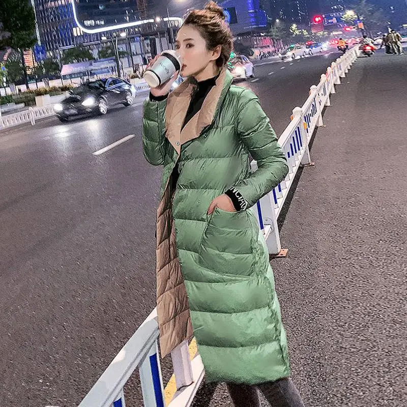 Светло-зеленый Fitaylor, Женская двухсторонняя длинная куртка, зимняя двубортная теплая парка, белое пуховое пальто - Цвет: Светло-зеленый