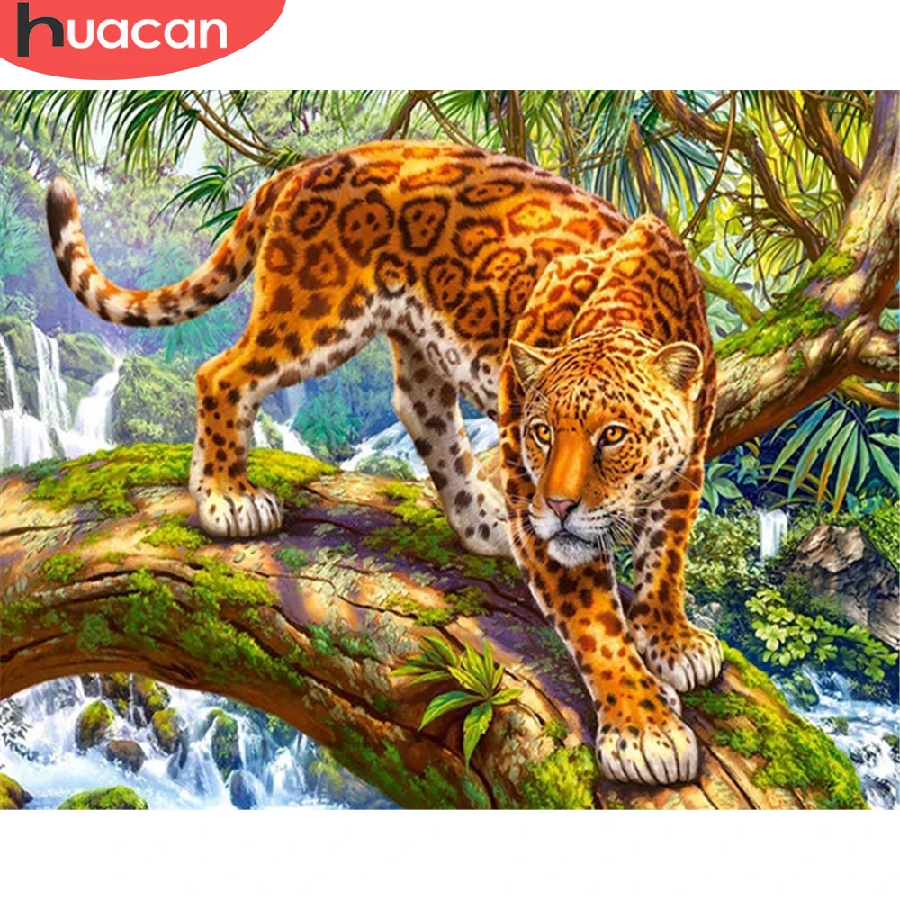 

HUACAN Paint By Number Leopard Wall Art DIY Frame Picture By Numbers Animal Acrylic Canvas Painting For Decoration