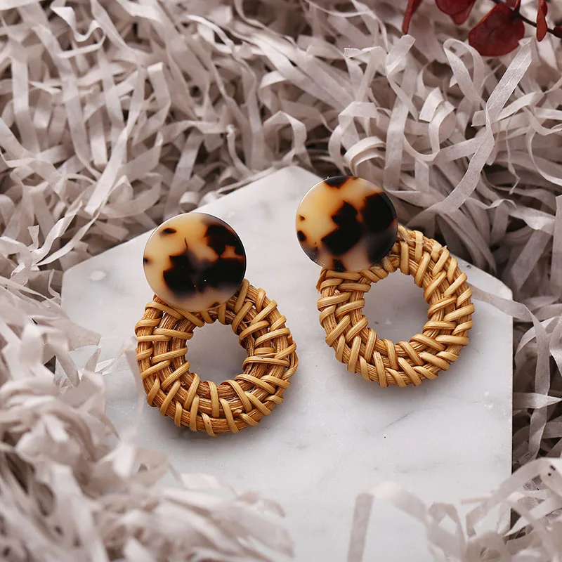 Модные геометрические Ротанговые связанные серьги ручной работы для женщин и