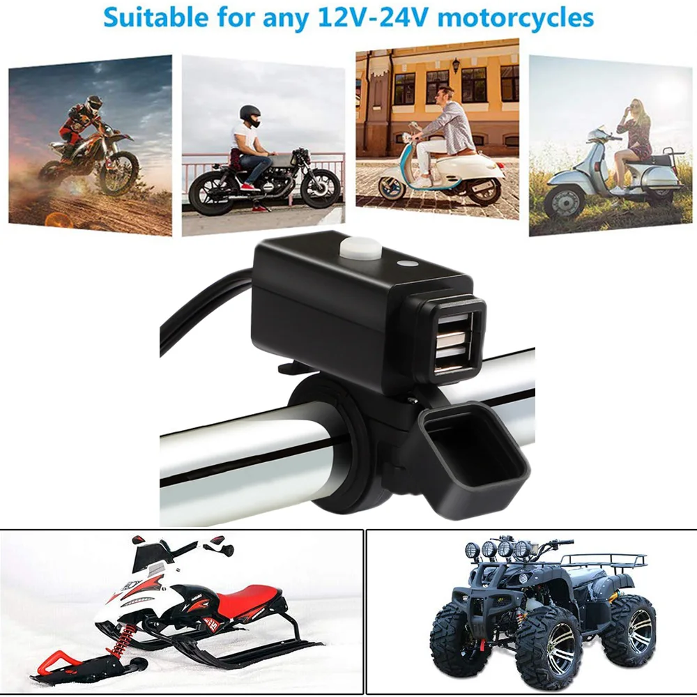

LYKAS Motorcycle USB Charger Dual Port 5v 4.2a Quick Charge 3.0 Waterproof Power Port with 1.5 Meter Wire for ATV UTV Motorbike