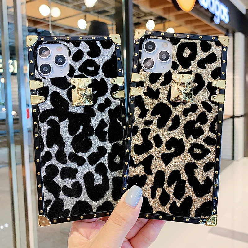 

Luxury Brand Square Leopard Pattern Soft Silicon Phone Case For Huawei P30lite P20 P40Pro Honor 8X 9X Nova 3i Glitter Back Cover