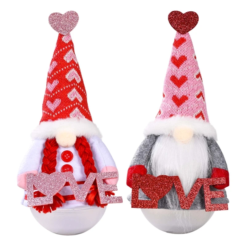 

2pcs Valentines Day Gnome Plush Mr and Mrs Scandinavian Tomte Elf Decorations Love Heart Swedish Gnomes Dwarf Figurines Table