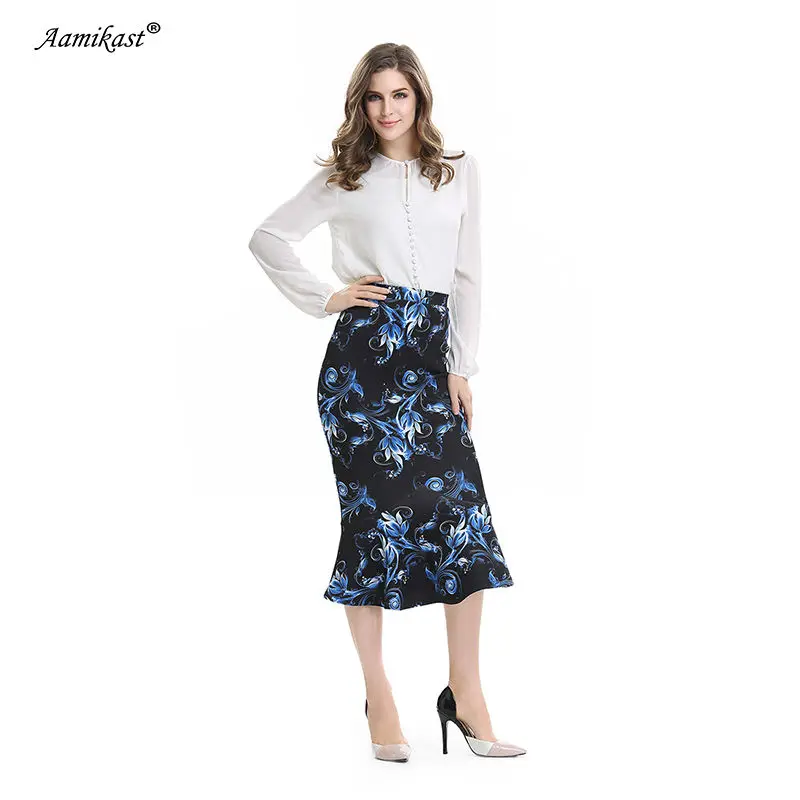 

Women Trumpet Print Skirt New Fashion 2021 New Elegant Vintage Casual Wear To Work Party Evening Sexy Buttocks Summer robe