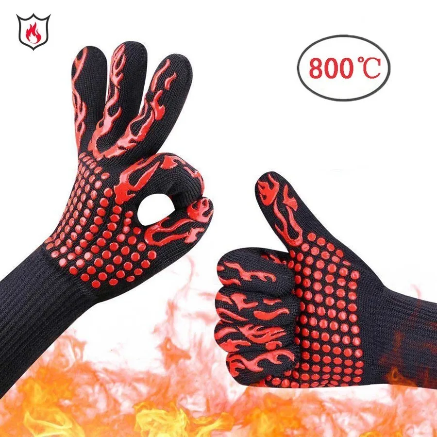 

2pcs Aramid Gloves Fishing Silicone Anti scald Elastic slip Insulation Microwave Oven Barbecue Prevent Burns 800 Degrees Celsius