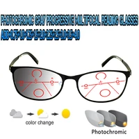 photochromic gray progressive multifocal reading glasses men women ultralight black metal frame large size 0 75 to4 0