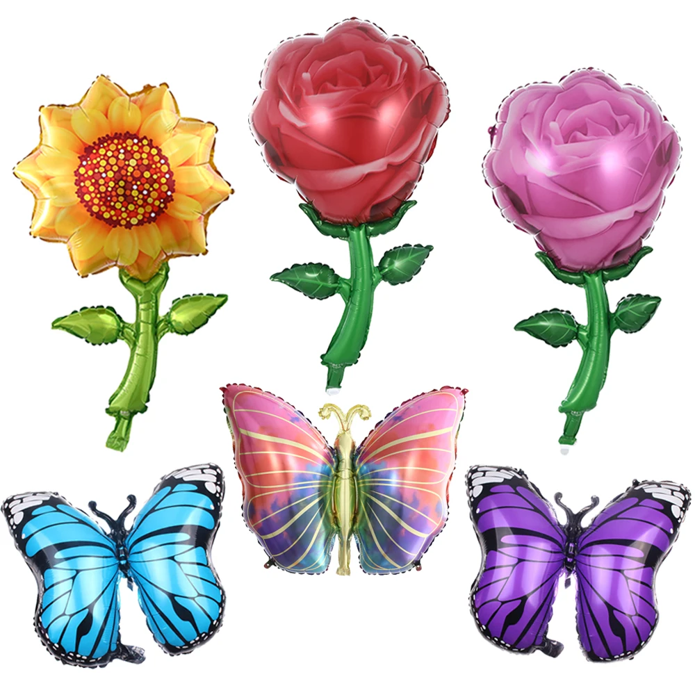 

5Pcs Sunflower foil Balloons Sunflower Party Kids Birthday Party Decorations Butterfly Balloon Baby Shower Decors Leaf Globos