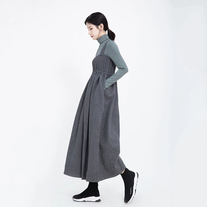 

[EAM] Loose Fit Women Retro Pleated Black Jumpsuit New High Waist Pocket Stitch Pants Fashion Tide Spring Autumn 2021 1DD5155