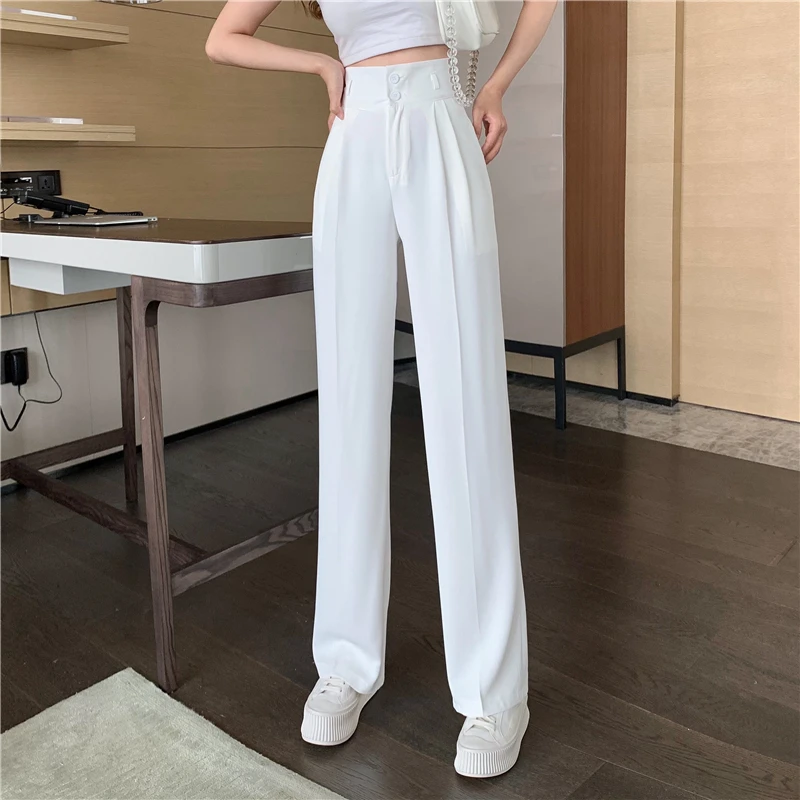 

New fashion casual design high waist slim drape suit mopping pants loose wide leg long pants