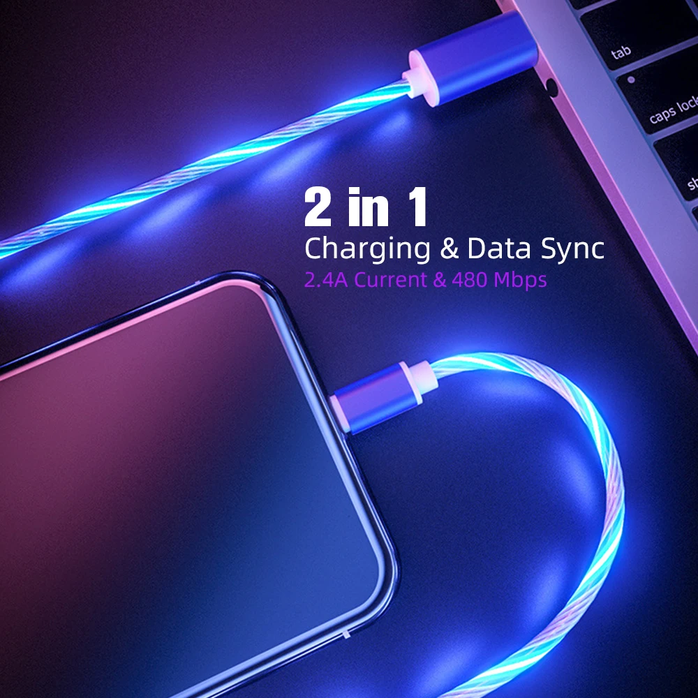 Зарядный кабель ANMONE USB светодиодный светящийся для передачи данных цветной