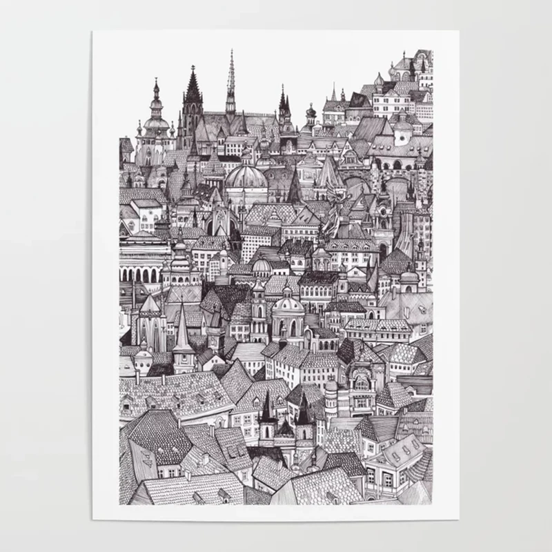 

Home Decorative HD Prints Prague Building Scenery Canvas Paintings Modular Retro Pictures Living Room Wall Art Posters Framed