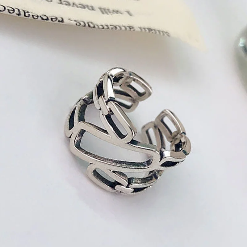 

Retro Punk Wide Face Abstract Art Open Men's Ring