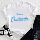 Модная женская футболка с нагрудным логотипом из мультфильма Disney Золушка, топы в стиле Харадзюку, Симпатичные повседневные женские футболки