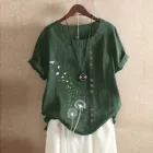 Блузка женская с принтом одуванчика, повседневная хлопковая льняная рубашка с коротким рукавом и круглым вырезом, топ с принтом, туника в стиле Харадзюку, винтажная одежда
