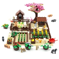 creative moc farm set small particle building blocks diy pig dog chicken cow animal corn field kennel kit accessories kids toys