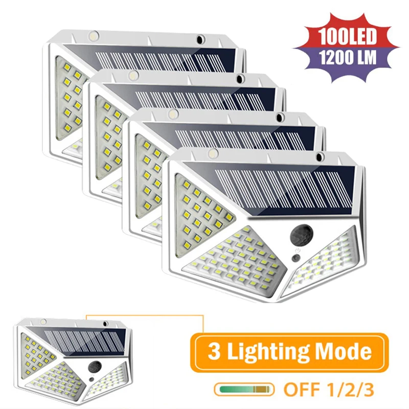 

Solar Light Outdoor 100 LED Solar Lamp With Human Motion Sensor Waterproof Solar Wall Light Sunlight Powered For Garden Decors