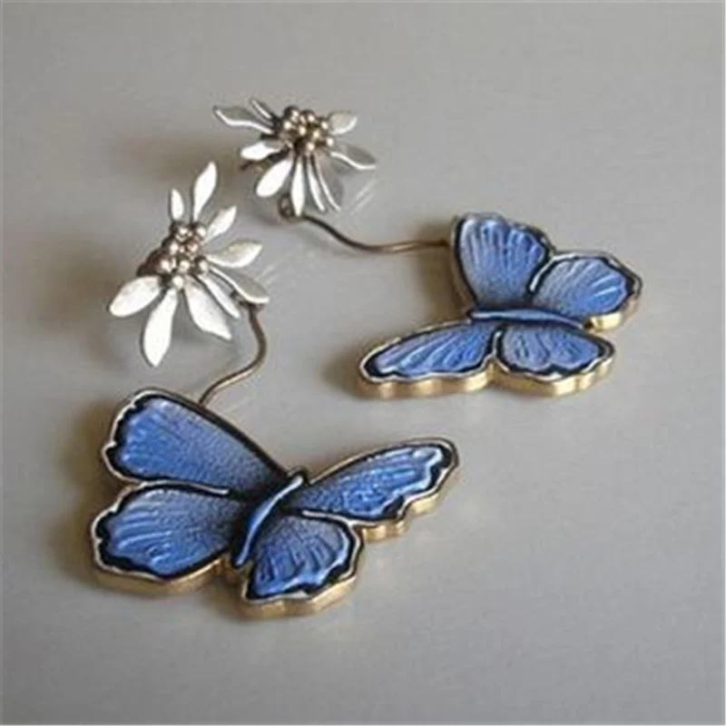 

Charming Blue Butterfly Drop Earrings for Women Jewelry Delicate Silver Color Metal Flower Statement Dangle Earring Gift