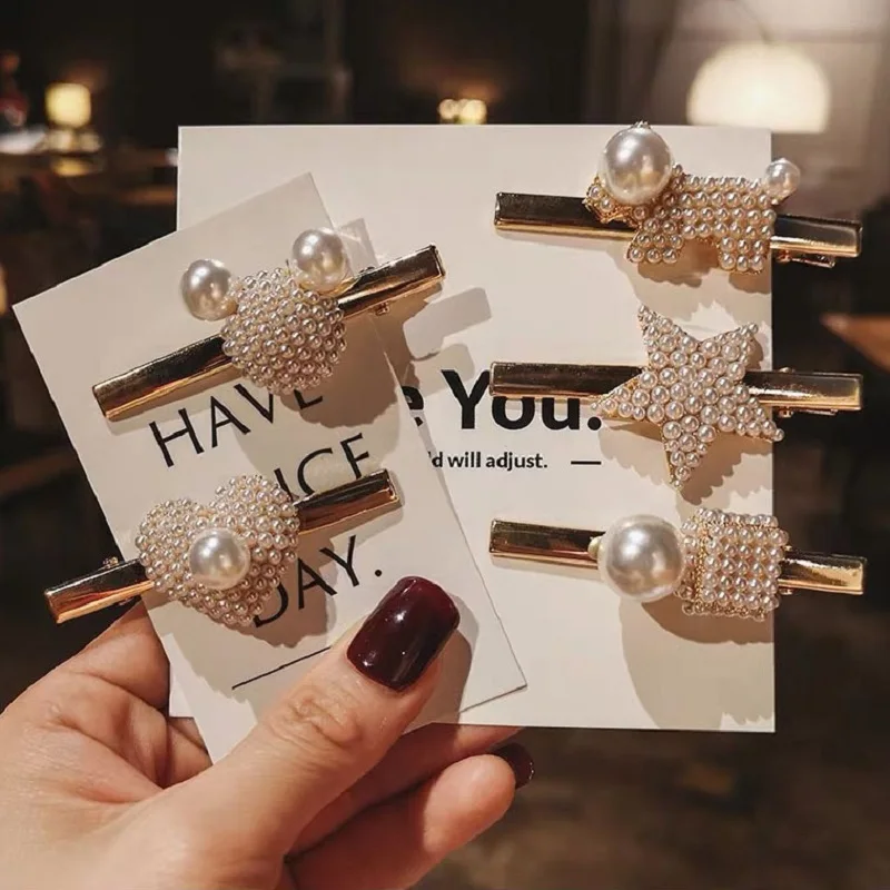 Заколка для волос с жемчугом женская элегантная заколка со звездами микки