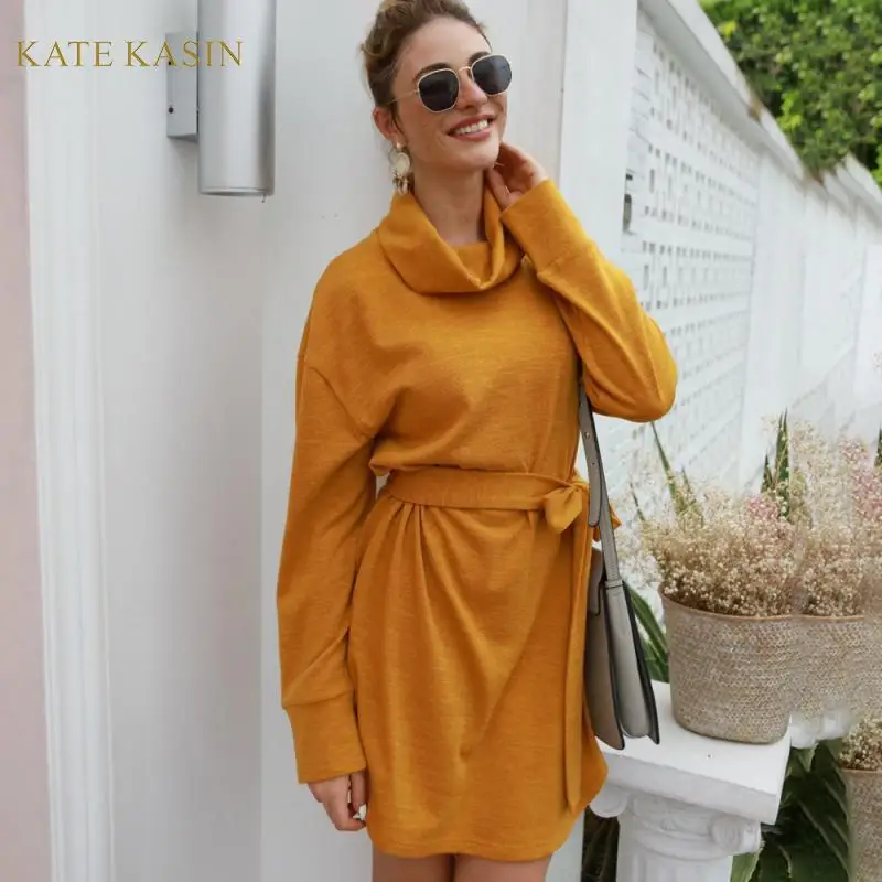 Kate Kasin 2019 осень Новая женская Повседневная футболка с длинным рукавом платье мода