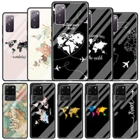 tempered glass phone case for samsung galaxy s20 fe 5g s21 ultra s10e s10 s9 s8 plus world map travel shell cover coque fundas