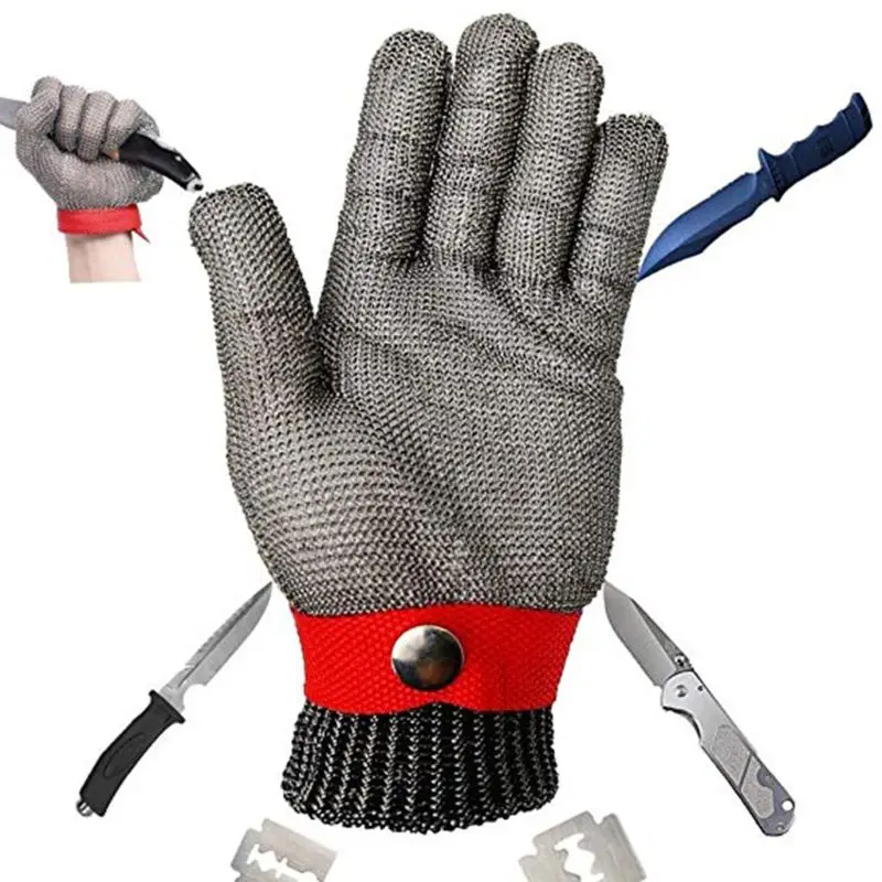 

Blue Red Safety Cut Proof Stab Resistant Stainless Steel Metal Mesh Butcher Glove High Performance Level 5 Protection