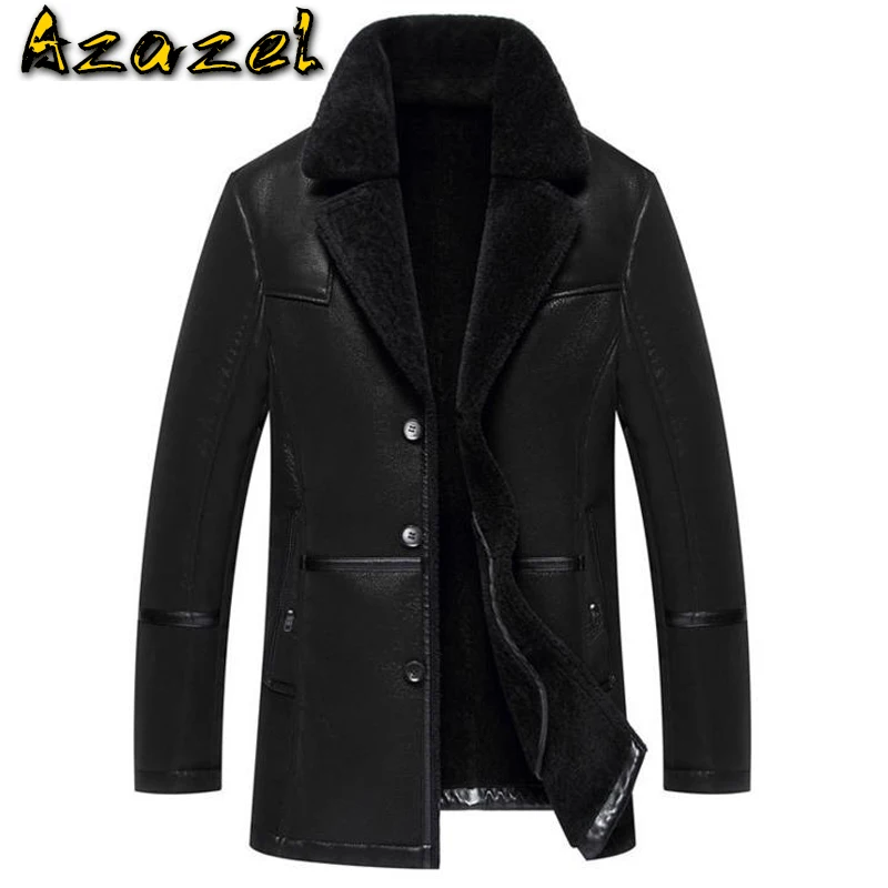 Дизайнерская зимняя мужская кожаная куртка из искусственной овечьей кожи с