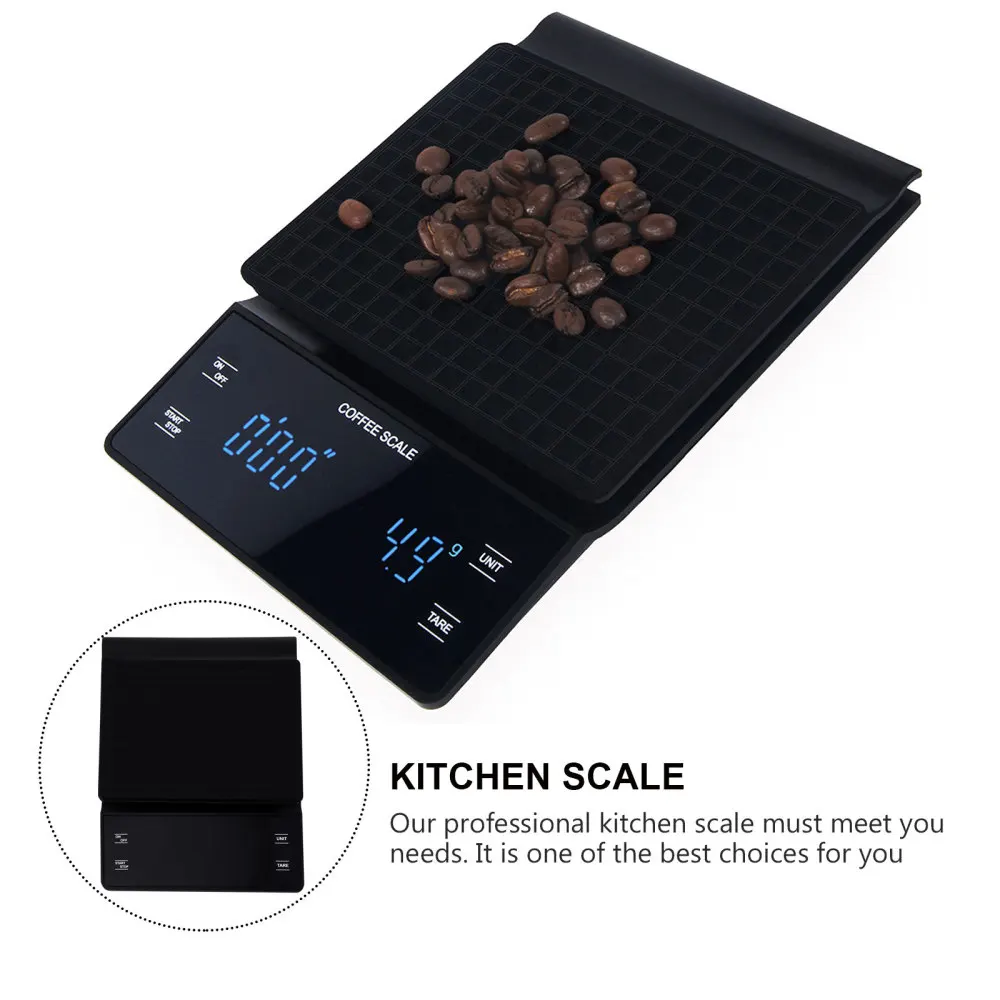 

3kg/0.1g Electronic Coffee Scale with Timer High Accuracy Digital Kitchen Scale Timer Coffee Weight Balance without Battery (Bla