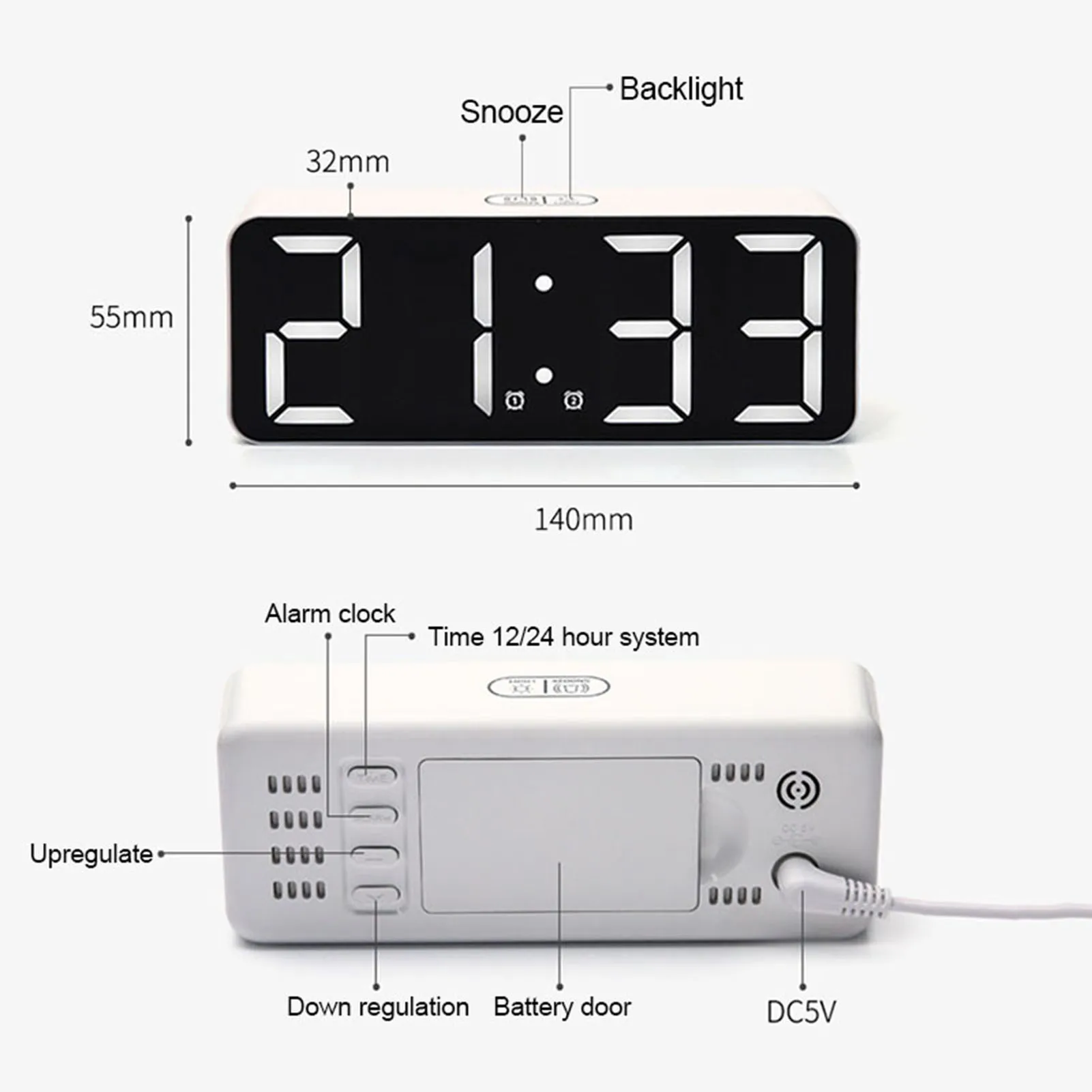 

LED Multifunctional Mirror Clock Digital Alarm Snooze Display Time Night LCD Light Table Desktop Home Decor