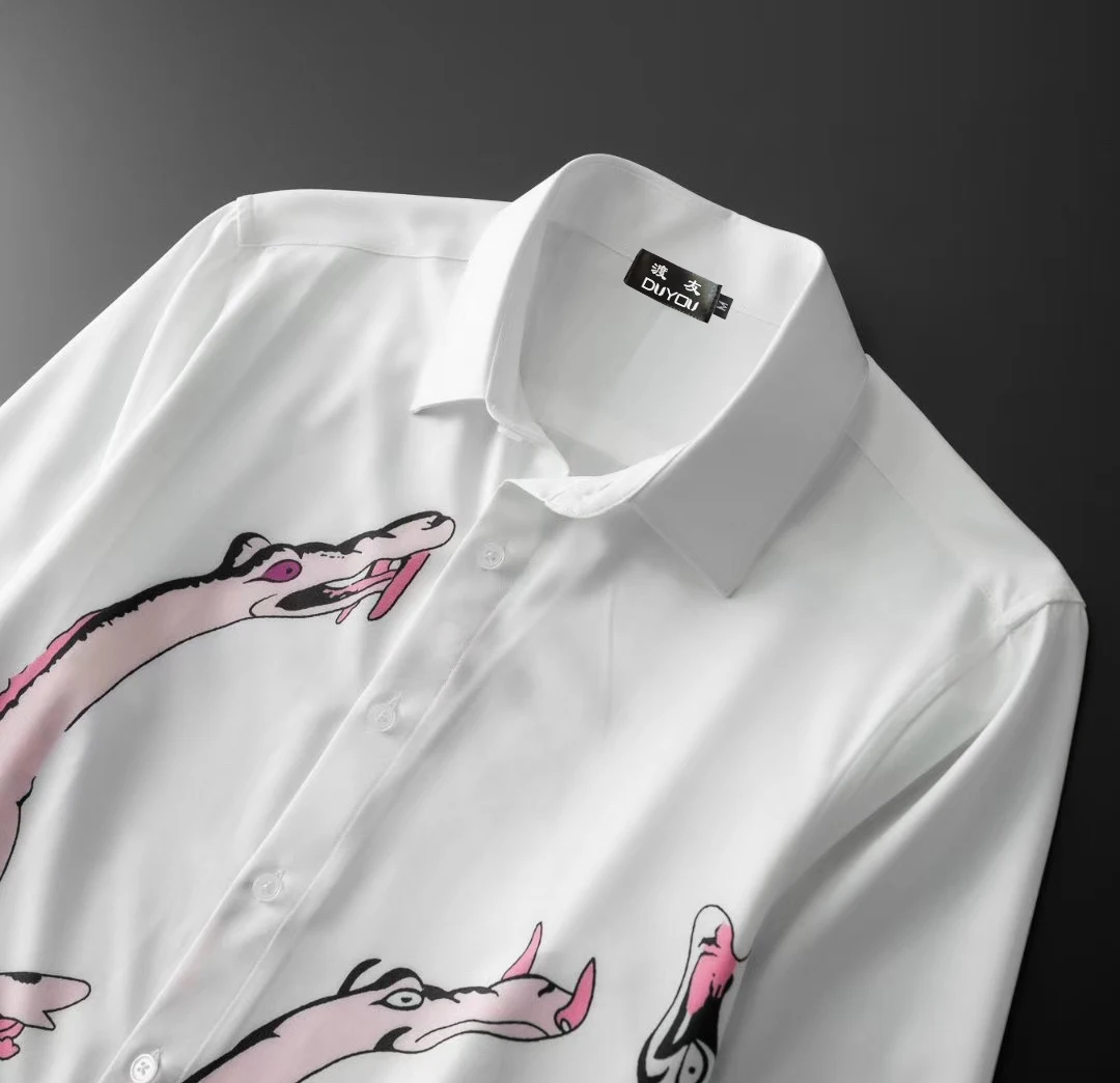 

Mens Cotton DUYOU Shirt Men Dress Shirt Men Rainbow animal print shirt High Quality Slim Fit Casual Shirts DY2909