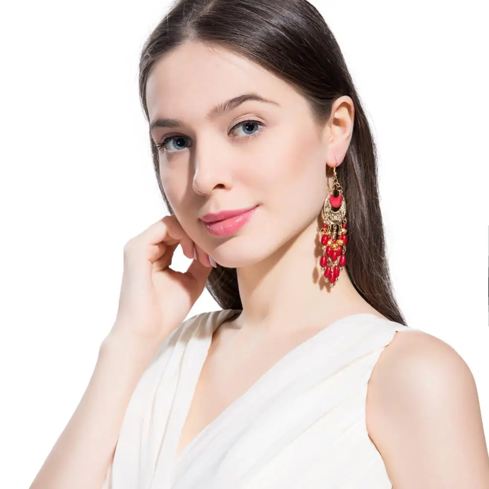 

Exaggeration Long Tassel Resin Alloy Retro Earrings Long Drop Earrings For Women Korean Earrings 2020 Earings Fashion Jewelry