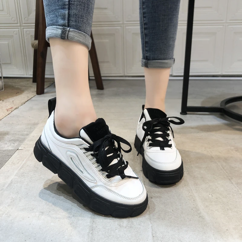 Женские кроссовки на платформе кожаные белые для весны и осени|Женские кеды| |