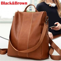 2021 brand new womens backpack female pu leather anti theft rucksack school bag travel bag blackbrown
