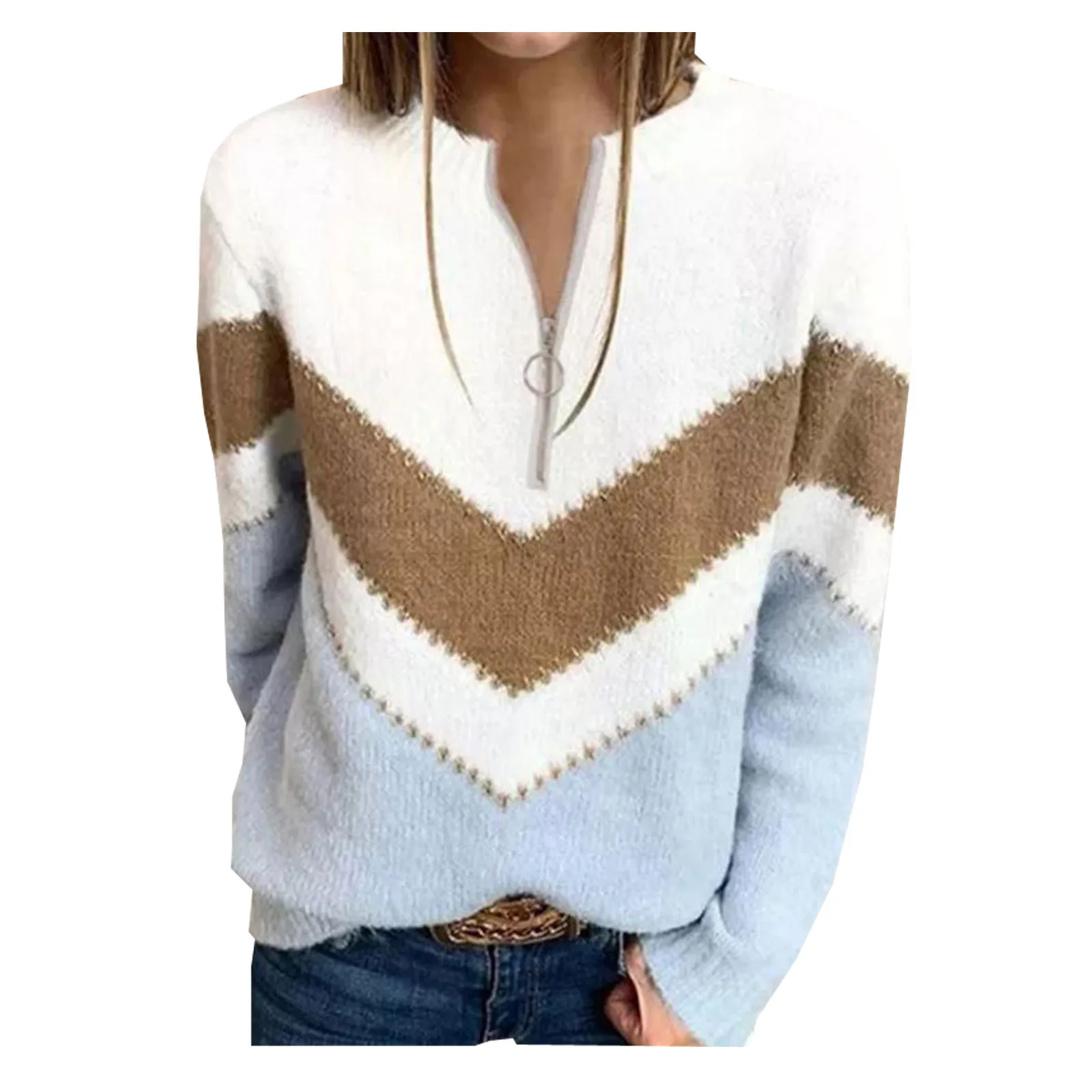 Свитер женский оверсайз с длинным рукавом на молнии | Женская одежда