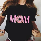 Женская футболка с короткими рукавами и круглым вырезом, летняя повседневная футболка с принтом Мама и пончики в стиле Харадзюку