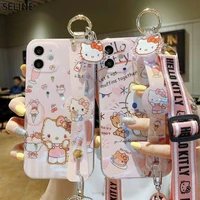 sanrio hello kitty with lanyard wrist strap wristband cell phone case for iphone 13 pro max 12 11 xs x xr se 7 8 plus 6 6s y2k