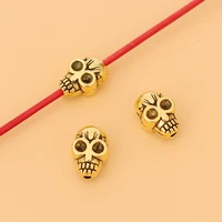 50pcslot antique gold 3d skull spacer beads charms for diy necklace bracelet jewelry making findings accessories