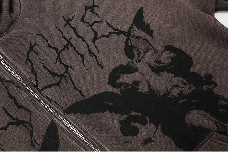 Women Hip Hop Streetwear Hoodies Jacket Angel Dark Print Coat Goth Harajuku Y2k Clothes Punk Outwear Zipp |