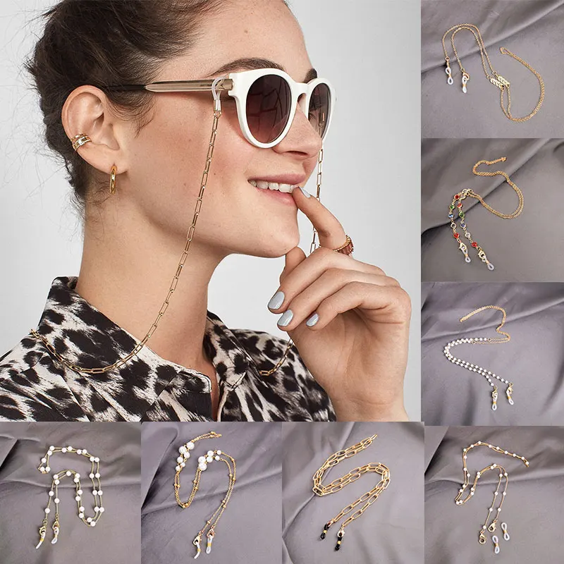 

Fashion Metal Chain Sunglasses Lanyard Rope Acrylic Pearls Glasses Chains Crystal Beaded Mask Strap Anti-lost Eyeglasses Holder