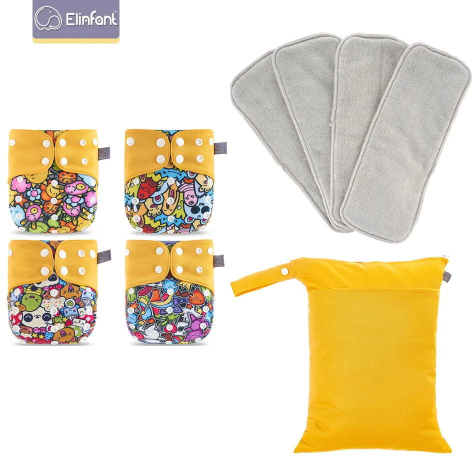 

4 шт., водонепроницаемые детские подгузники с 4 впитывающими веществами