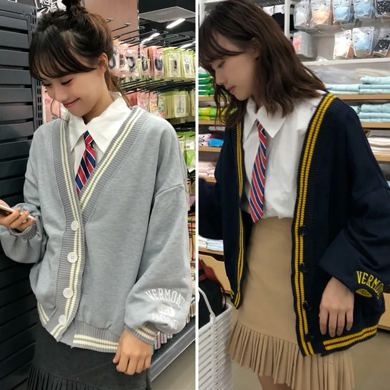 2020 г. Осенняя мода хит продаж свободный цветной кардиган в духе колледжа