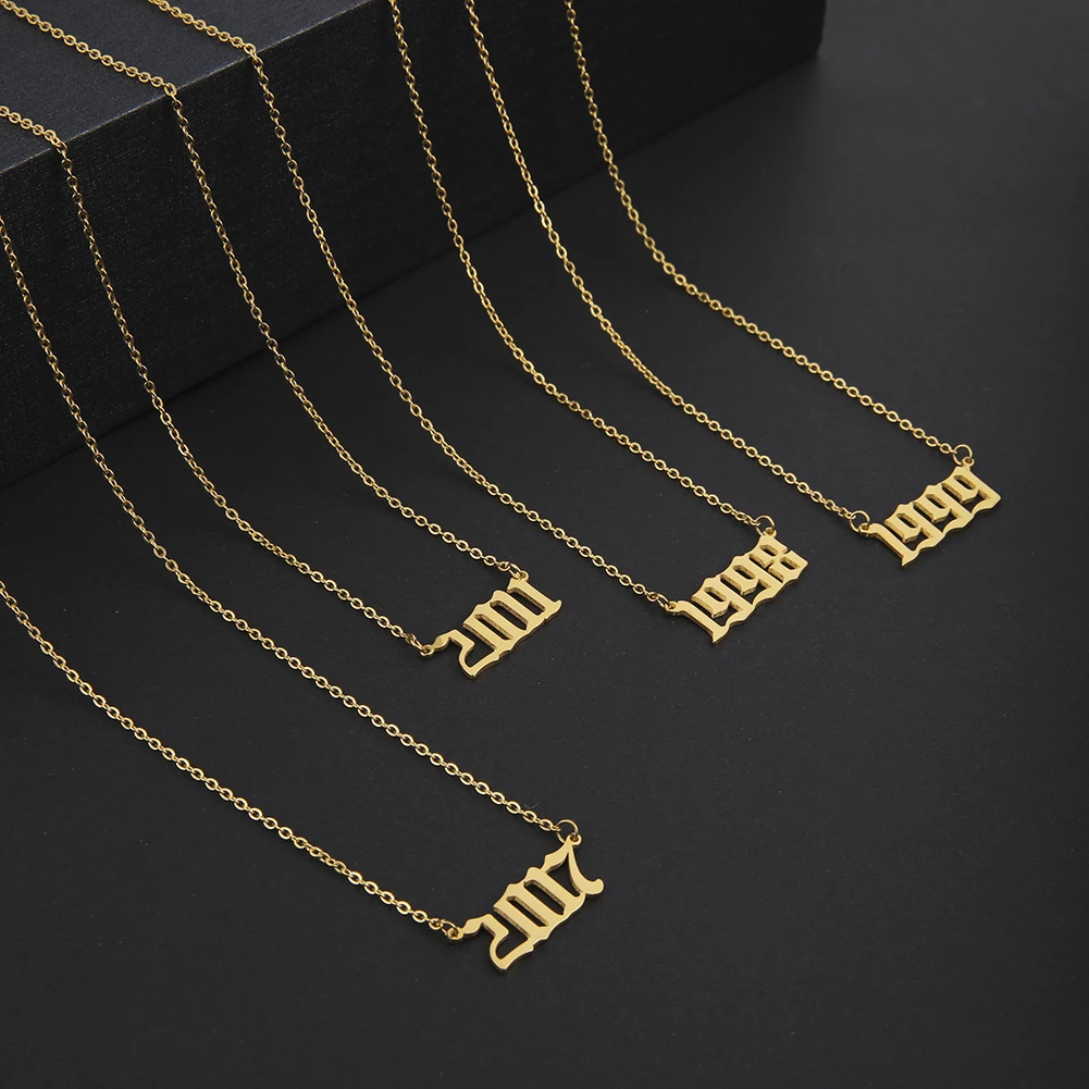 

Unift Birth Year Number Necklace 1980-2020 Memorable Date Year Pendant Necklace Stainless Steel Jewelry Women Men Birthday Gifts